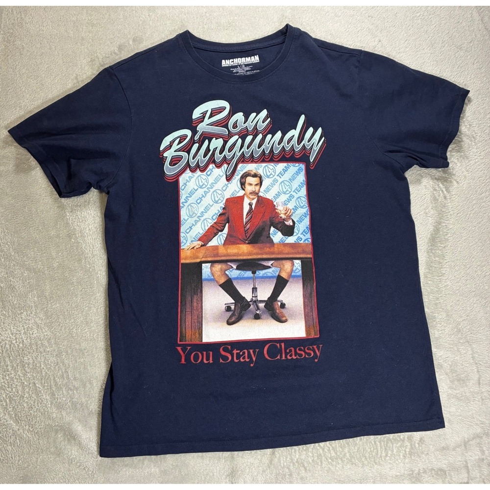 Anchorman Ron Burgundy You Stay Classy Navy Blue Graphic T-Shirt Large